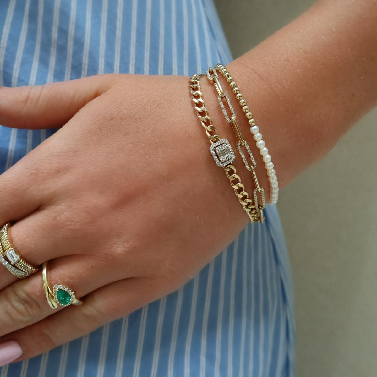 14kt. Yellow Gold Diamond pave and Diamond Baguette link Bracelet - Alternate View 1