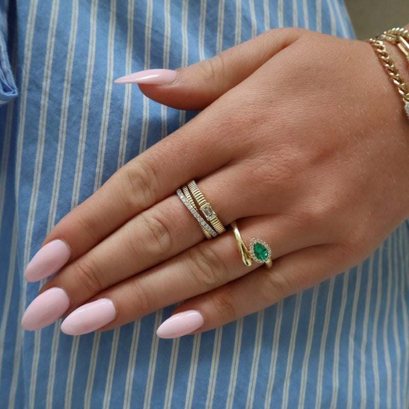 14kt Yellow Gold Emerald Cut and Pave diamond Ring Rings Shy Creation