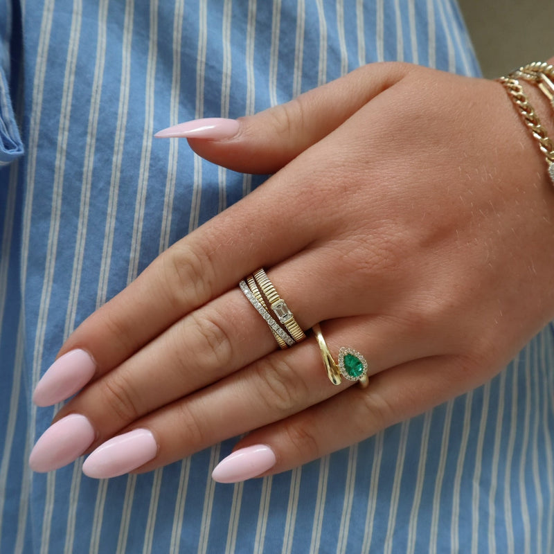 14kt Yellow Gold Emerald Pear Diamond Ring Rings Shy Creation