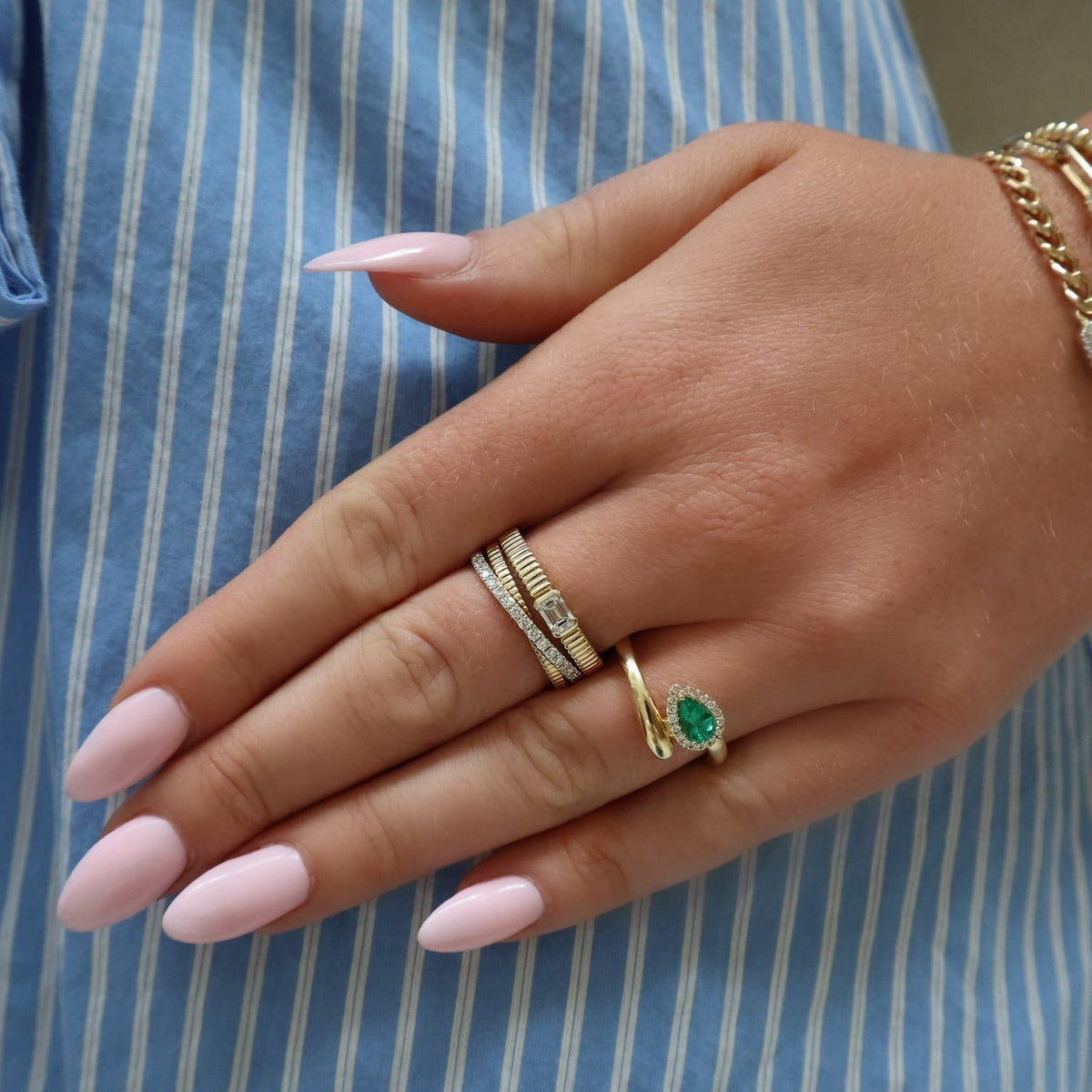 14kt Yellow Gold Emerald Pear Diamond Ring - Alternate View 1