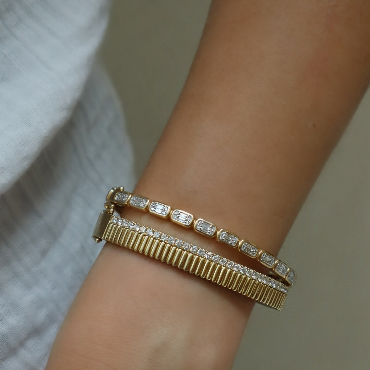 Yellow Gold Diamond Hinge Bangle Bracelet - Alternate View 1
