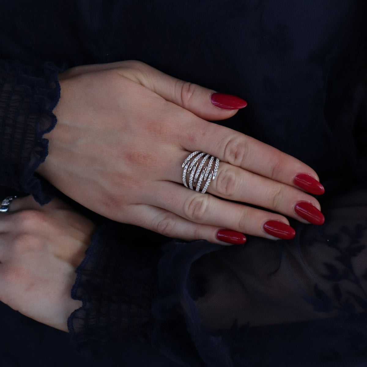 White Gold Diamond Baguette Band Ring - Alternate View 1