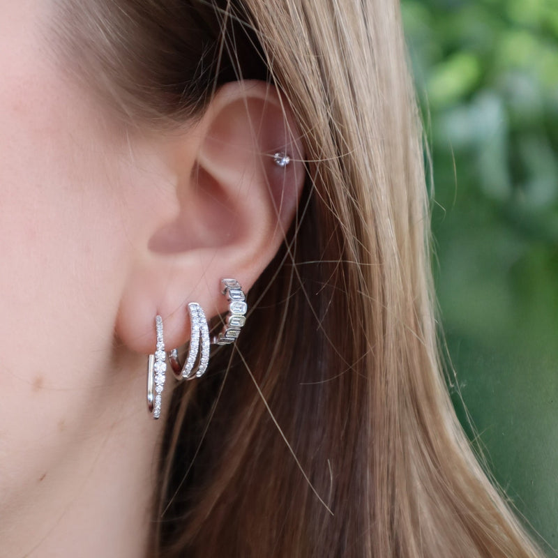White Gold Diamond Bezel Huggie Earrings Earrings Shy Creation
