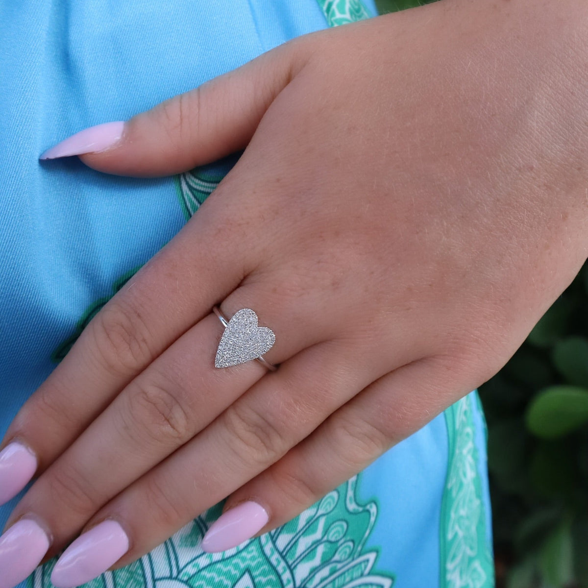 White Gold Pave Diamond Heart Ring