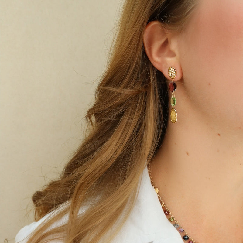 18kt Yellow Gold Diamond Multi Color Tourmalines Lunaria Collection Drop Earrings Earrings Marco Bicego