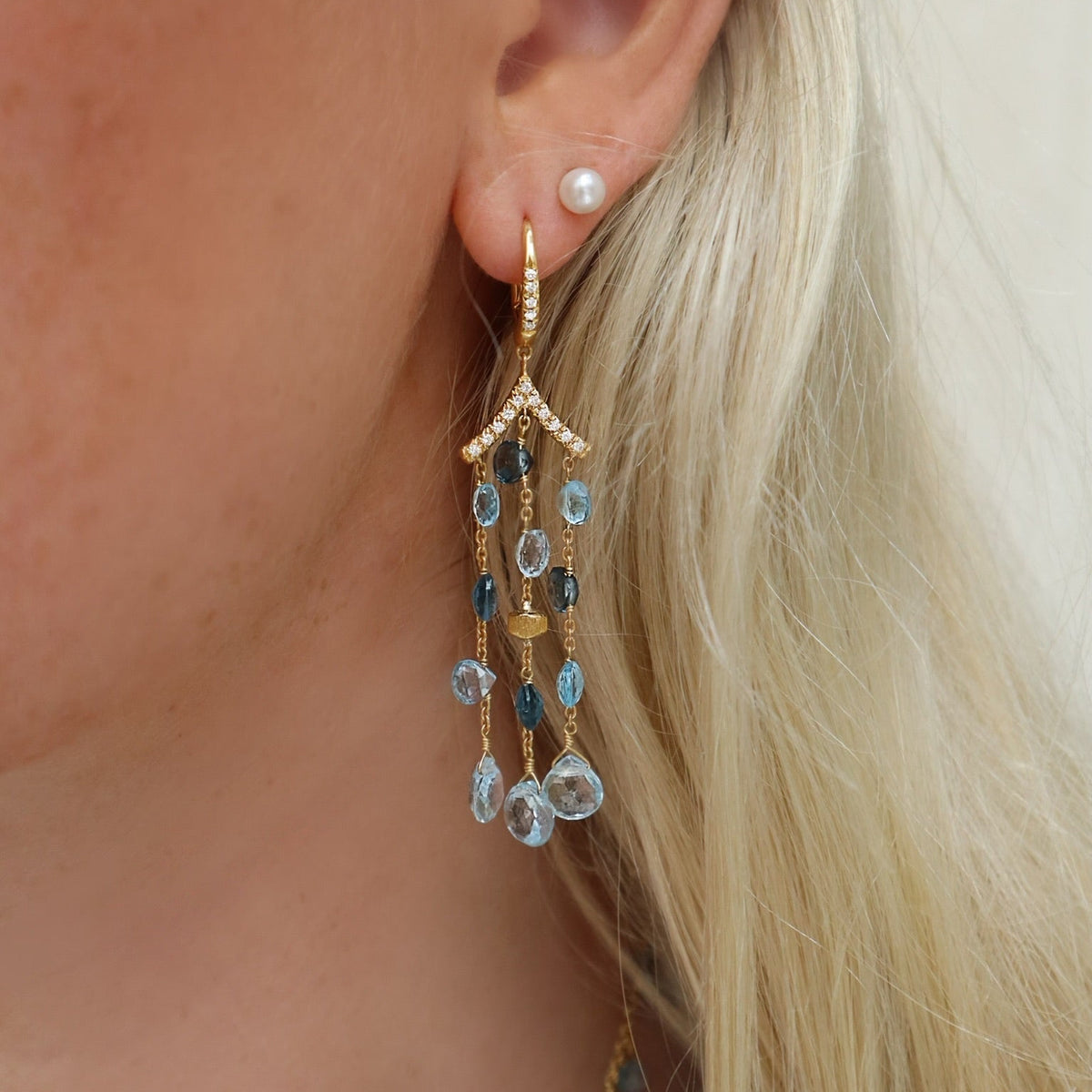 18K Yellow Gold Mixed Topaz Paradise Collection Three-Strand Chandelier Earring - Alternate View 1