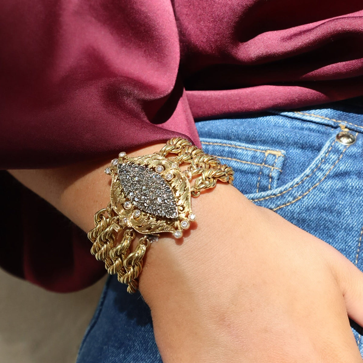 Vintage 14K Yellow Gold Diamond Rose Cut Estate Bracelet - Alternate View 2