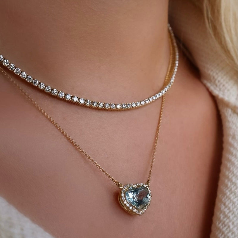 18kt Yellow Gold Aquamarine Heart Pendant Necklace Necklaces H&H Jewels