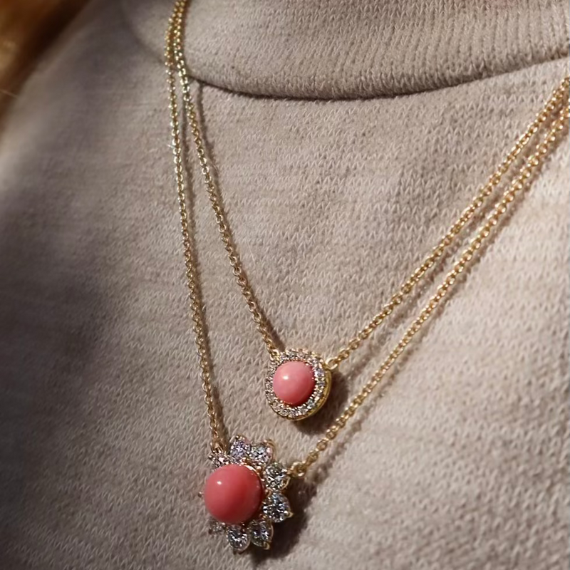 Conch Pearl Pave Diamond 18kt Yellow Gold Pendant Link Necklace Necklaces H&H Jewels