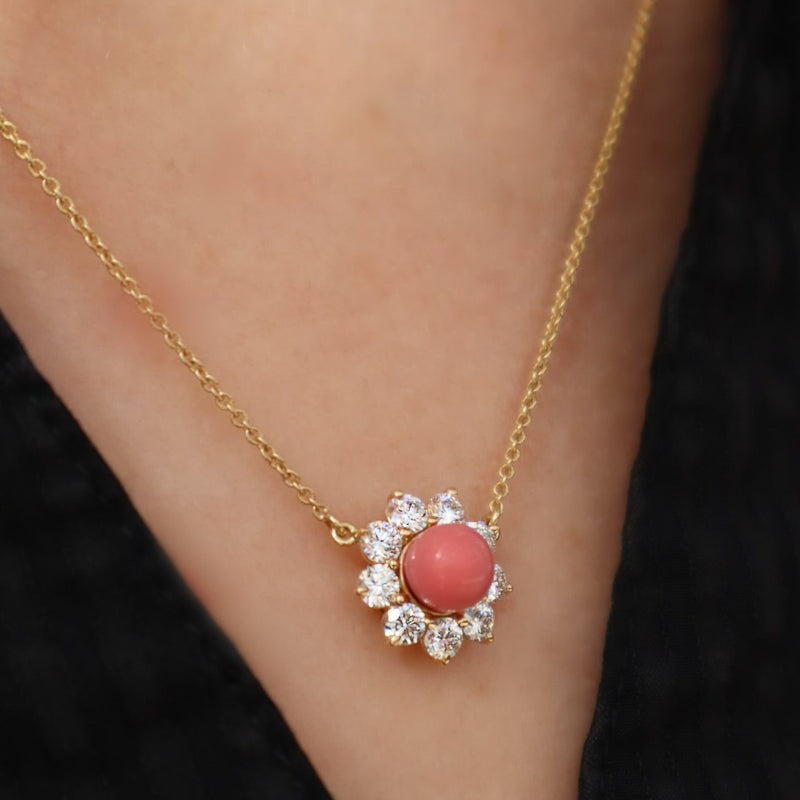 Conch Pearl Diamond Yellow Gold Pendant Link Necklace Necklaces H&H Jewels