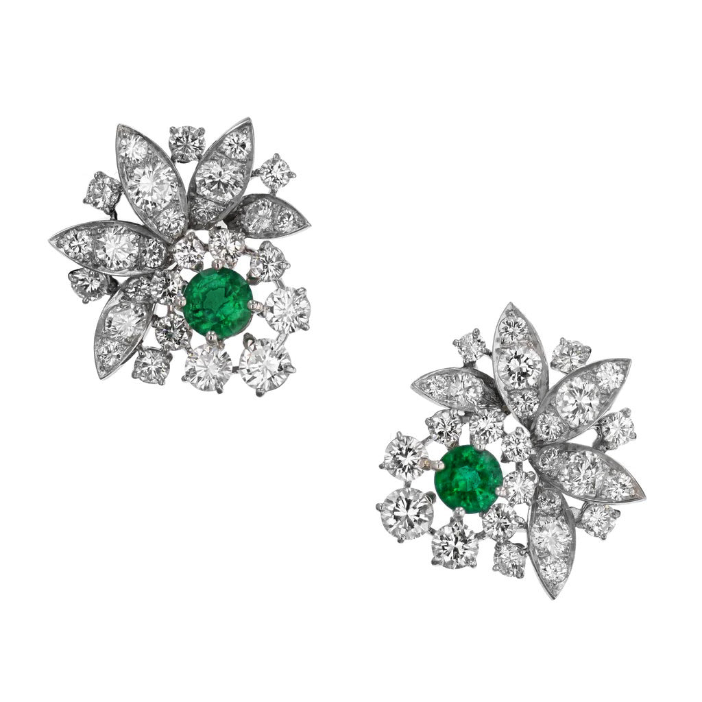 Zambian Emeralds Platinum Diamond Estate Earrings Earrings Estate &amp; Vintage