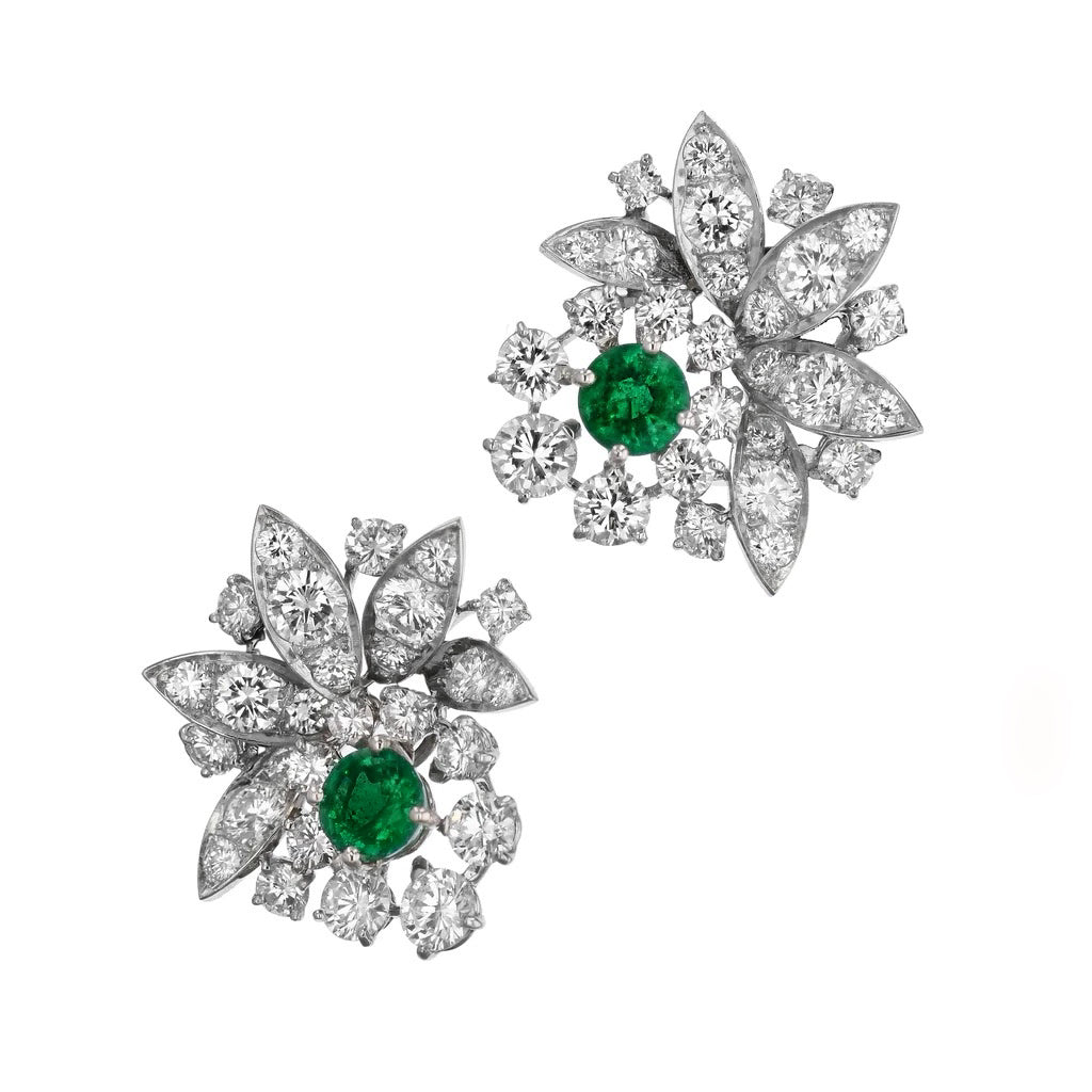 Zambian Emeralds Platinum Diamond Estate Earrings Earrings Estate &amp; Vintage