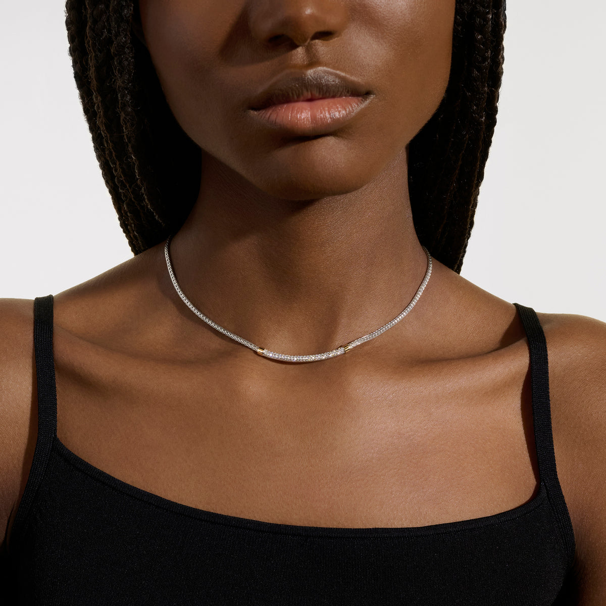 JH Essential Pave Necklace, Gold, Sterling Silver, Diamonds, 2.5MM, by John Hardy - Alternate View 1