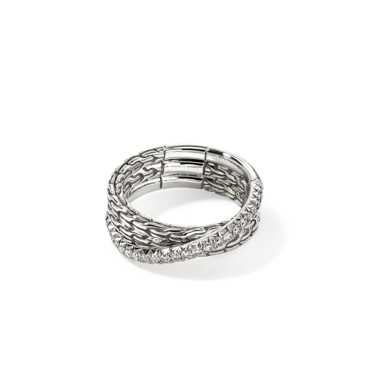 JH Essential Pave Crossover Ring, Sterling Silver, Diamonds, by John Hardy Rings John Hardy