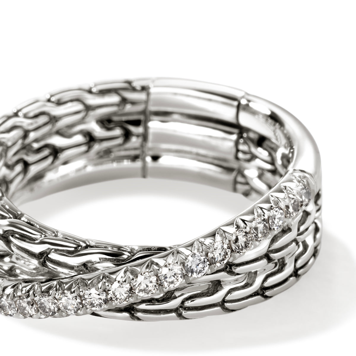 JH Essential Pave Crossover Ring, Sterling Silver, Diamonds, by John Hardy - Alternate View 1