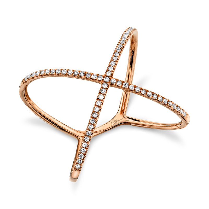 14K Rose Gold Diamond &quot;X&quot; Ring Rings Gift Giving