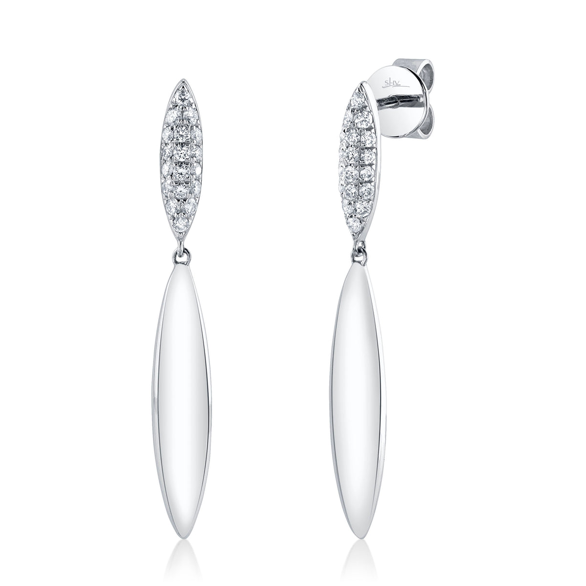 14kt White Gold Pave Diamon Drop Earrings Earrings Shy Creation