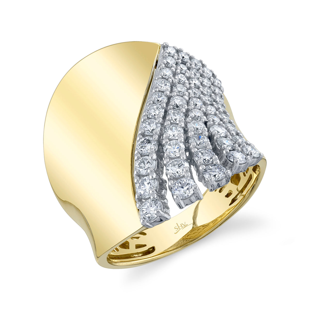 14kt. Yellow Gold & White gold Lady's Ring with 1.18ct Diamond Pave Rings Shy Creation