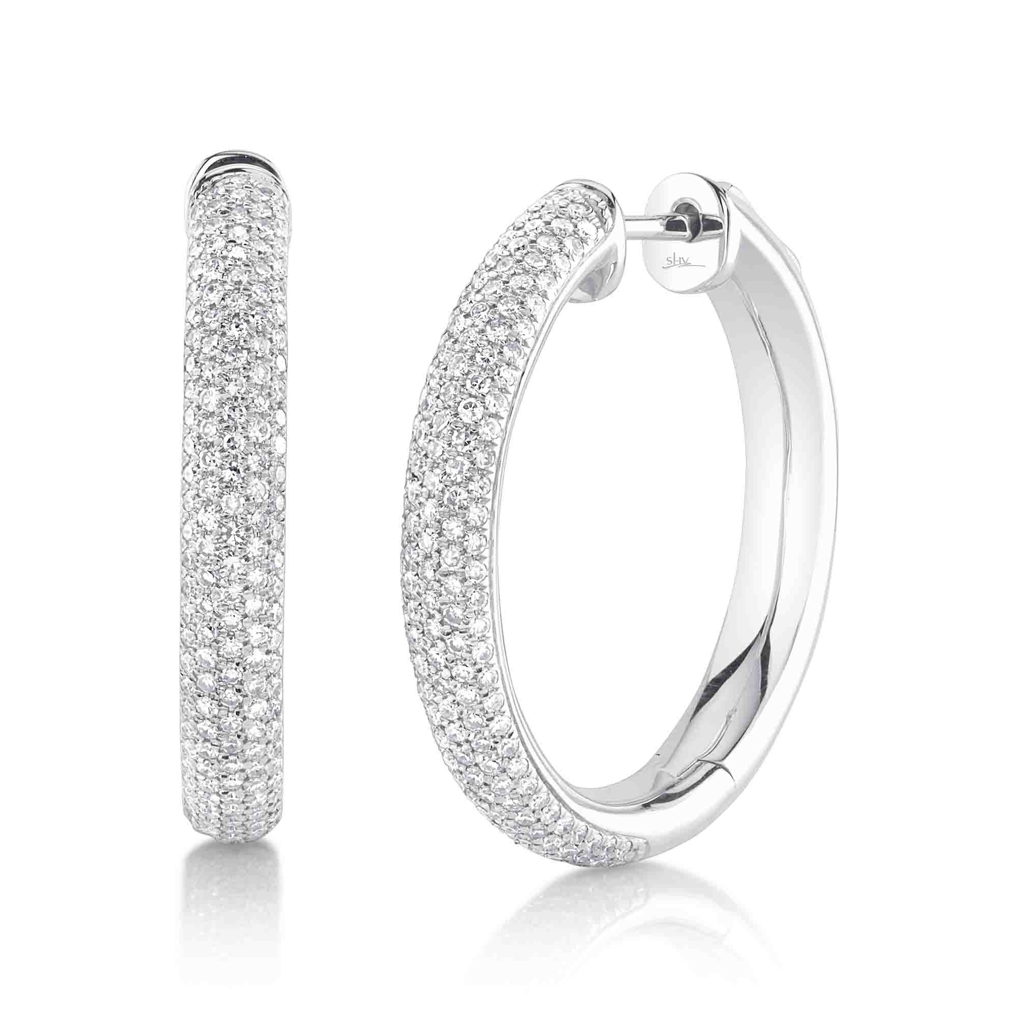 White Gold Diamond Pave Hoop Earrings Earrings Gift Giving