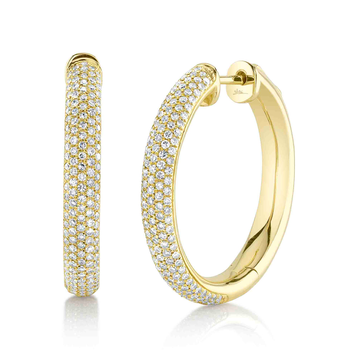 Yellow Gold Diamond Pave Hoop Earrings Earrings Shy Creation