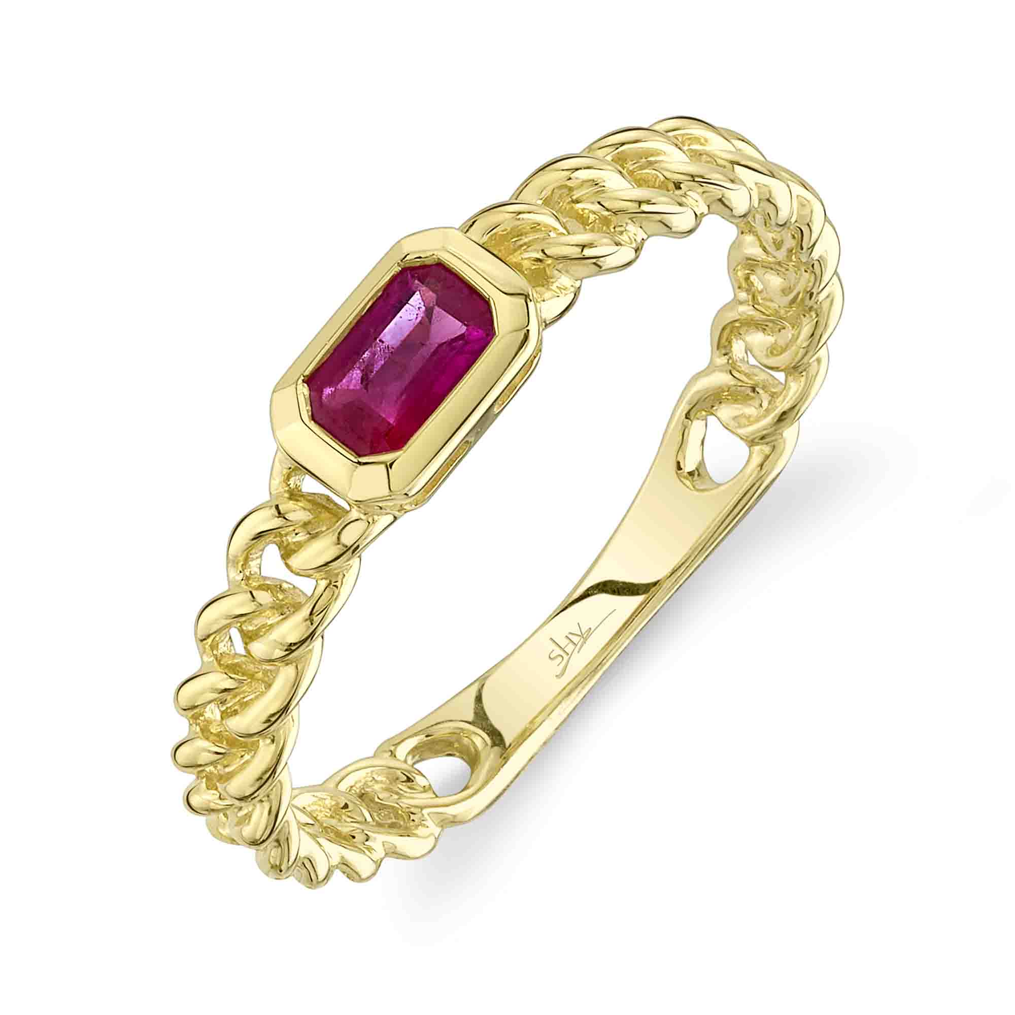 Yellow Gold Ruby Chain Link Ring Rings Shy Creation