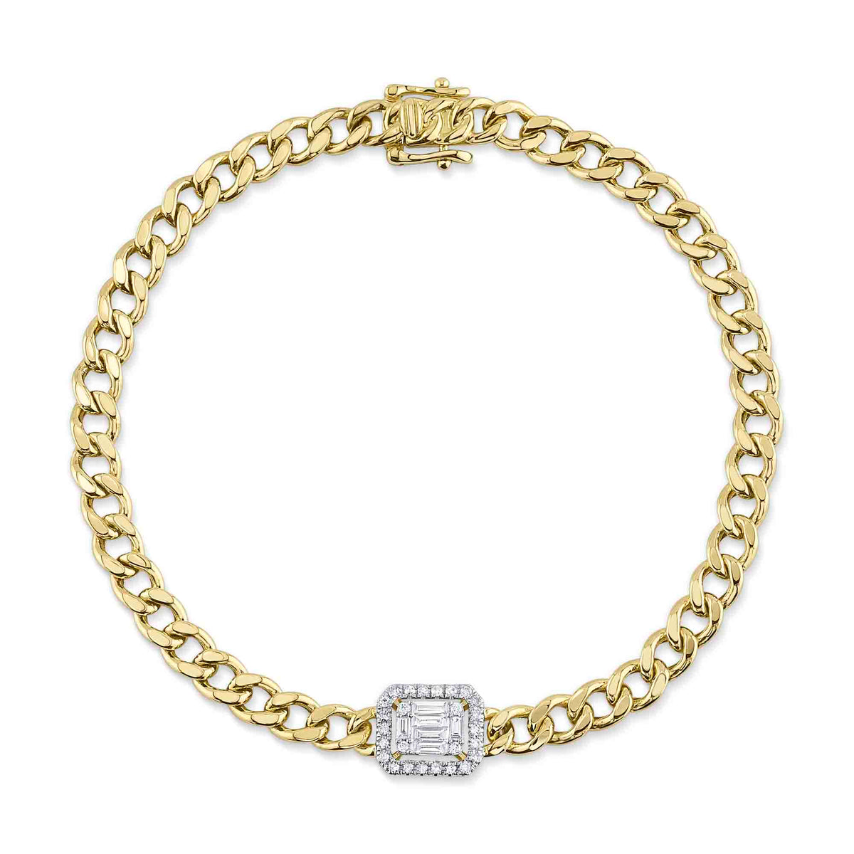 14kt. Yellow Gold Diamond pave and Diamond Baguette link Bracelet Bracelets Shy Creation