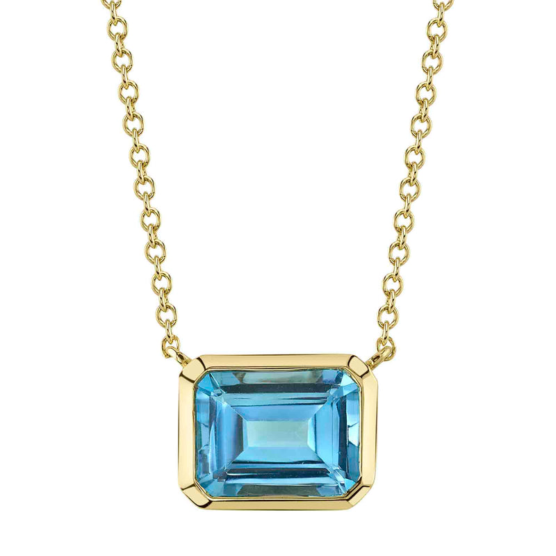 14kt Yellow Gold Bezel Necklace / 2.08ct Blue Topaz Pendants Shy Creation