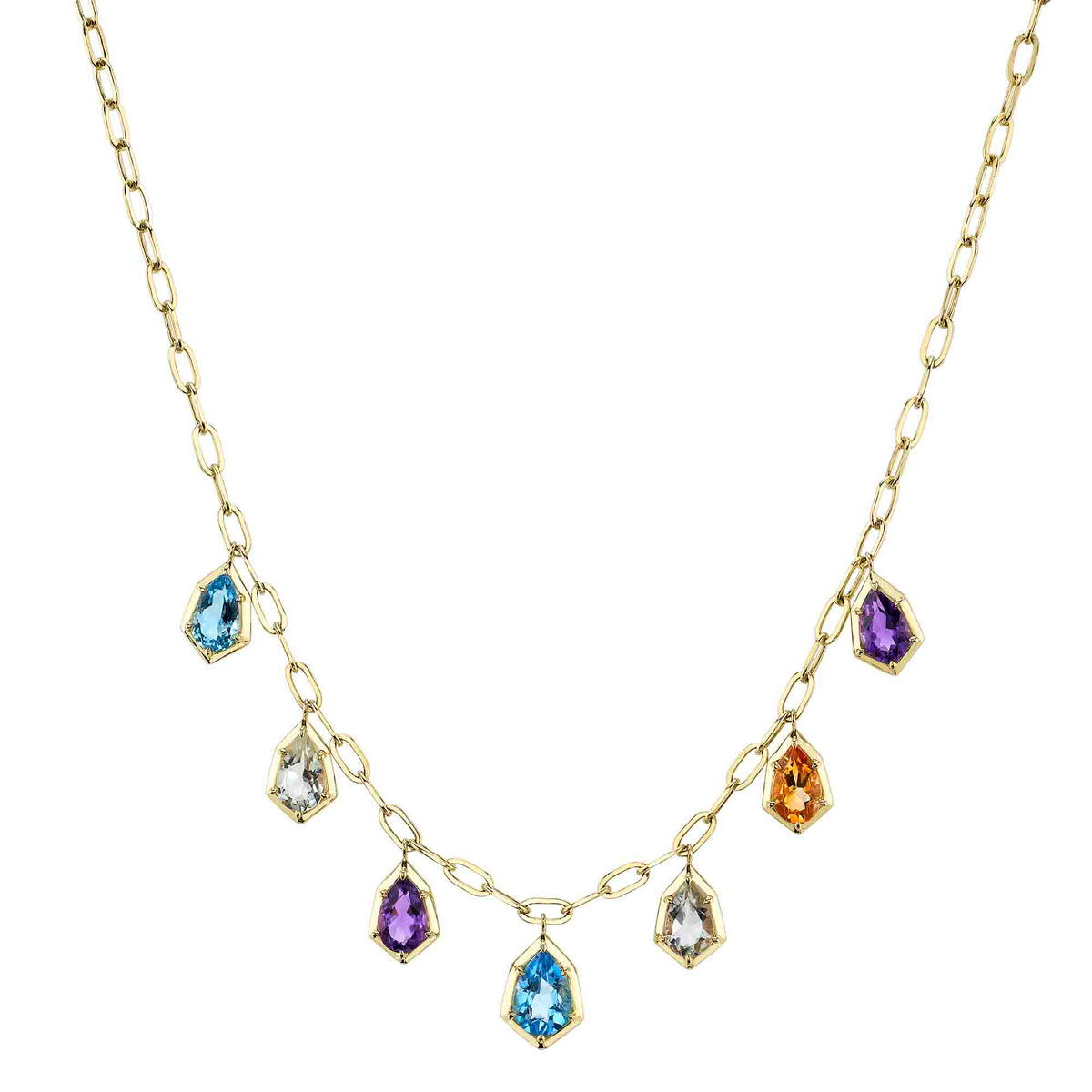 14kt. Yellow Gold Multi Color Stones PaperClip Link Necklace Necklaces Shy Creation