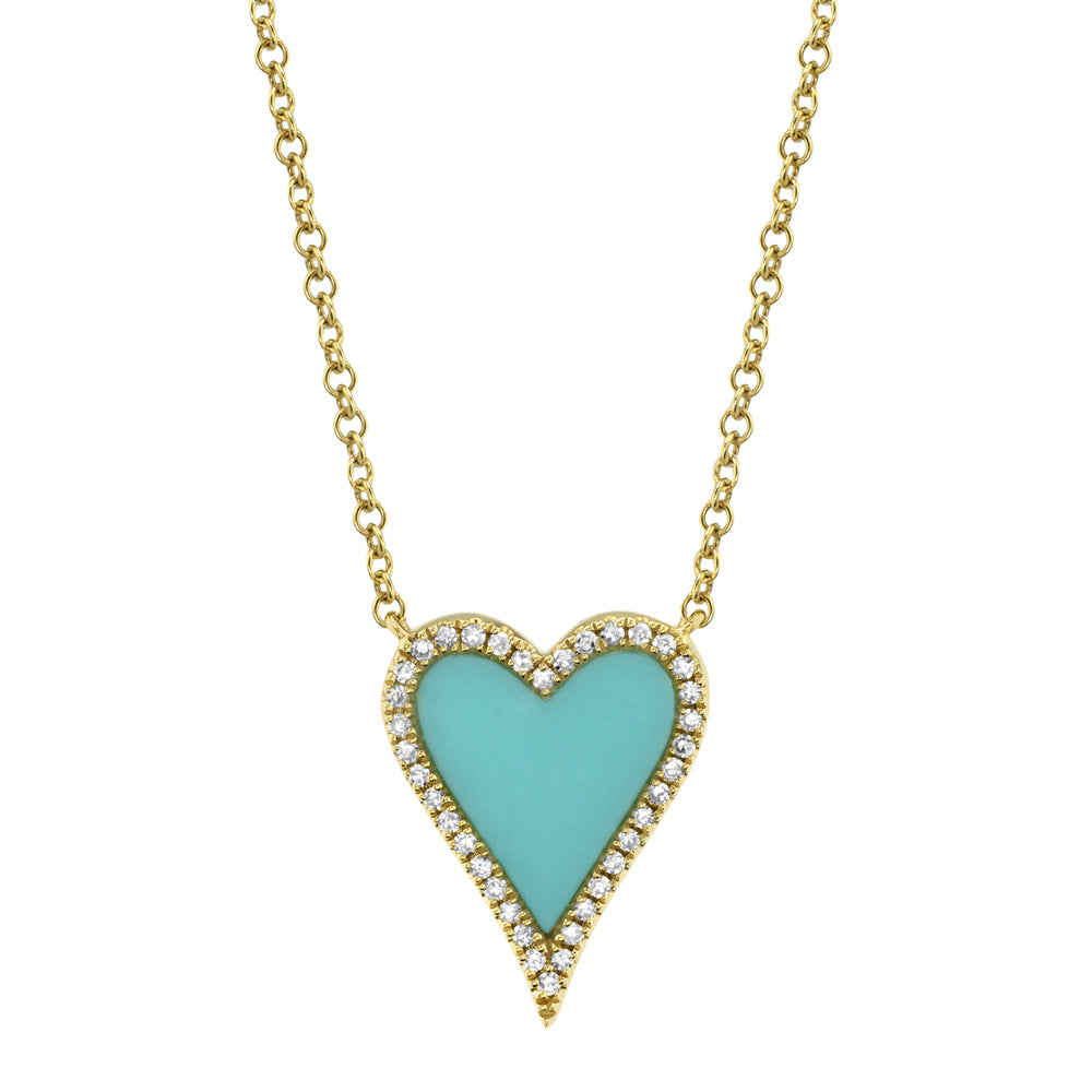 Yellow Gold Turquoise Diamond Pave Heart Necklace Necklaces Gift Giving