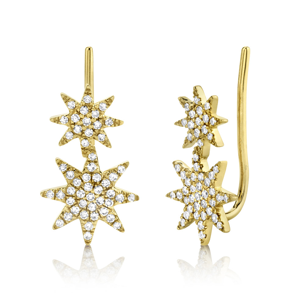 Yellow Gold Diamond Pave Star Ear Crawler Earring Earrings Shy Creation