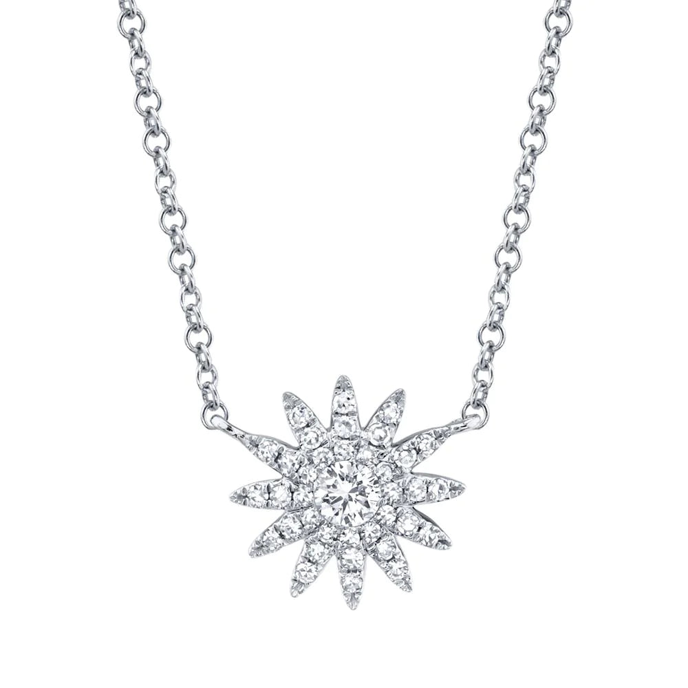 White Gold Diamond Pave Startburst Pendant Necklace Necklaces Gift Giving