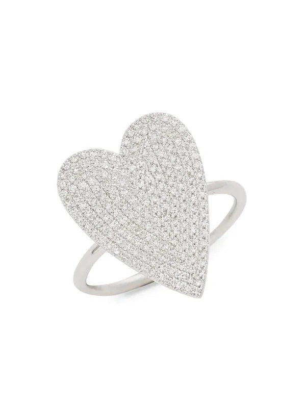 Pave Diamond White Gold Heart Ring Rings Gift Giving