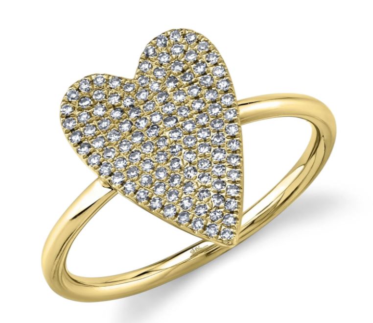 Pave Diamond Heart Yellow Gold Ring Rings Gift Giving