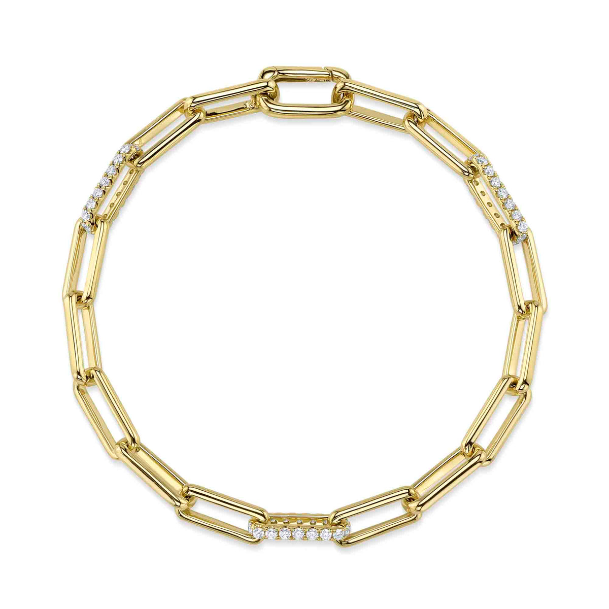 14kt. yellow gold Diamond pave Paper Clip link Bracelet / 0.74ct TW Diamond Pave Bracelets Shy Creation
