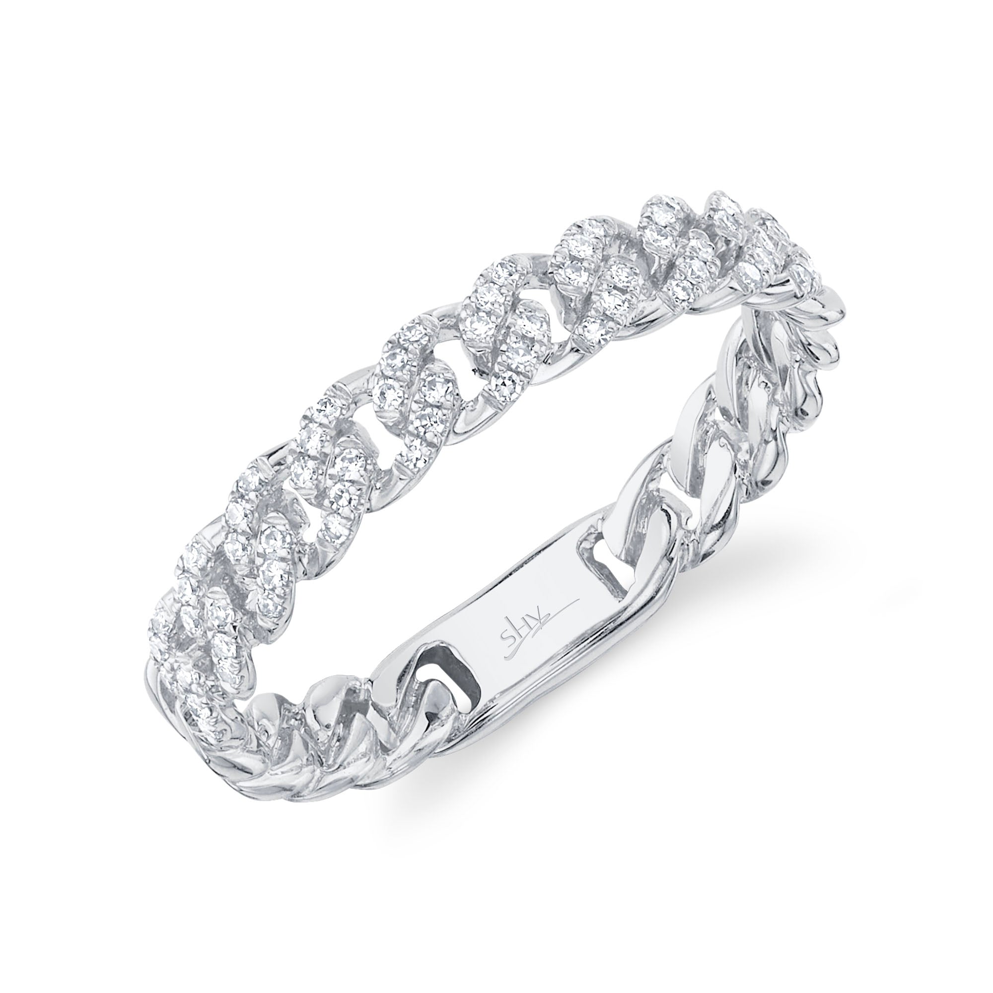 White Gold Diamond Pave Link Ring Rings Gift Giving