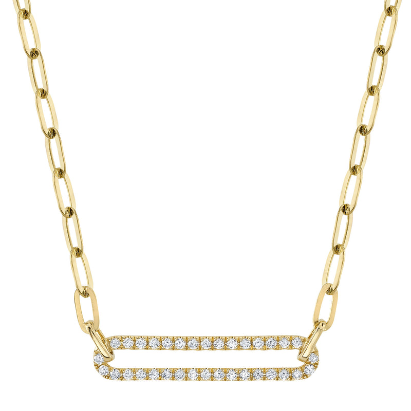 Yellow Gold Diamond Center Link Paperclip Necklace Necklaces Shy Creation