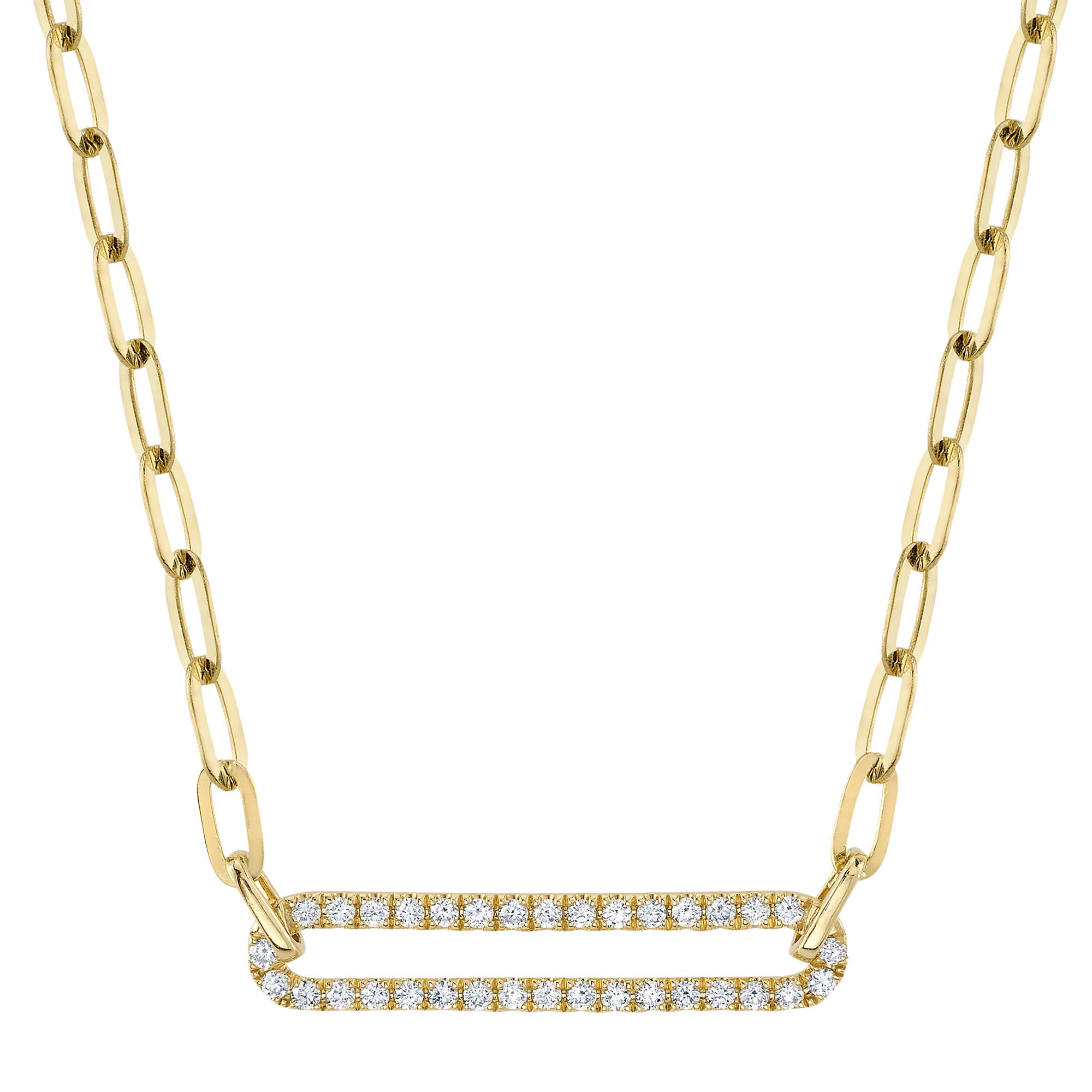 Yellow Gold Diamond Center Link Paperclip Necklace Necklaces Gift Giving