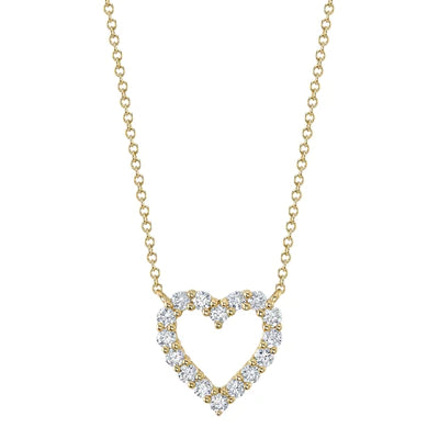 Yellow Gold Diamond Pave Open Heart Pendant Necklace Necklaces Shy Creation