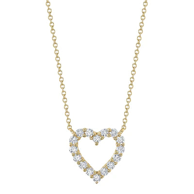 Yellow Gold Diamond Pave Open Heart Pendant Necklace Necklaces Gift Giving