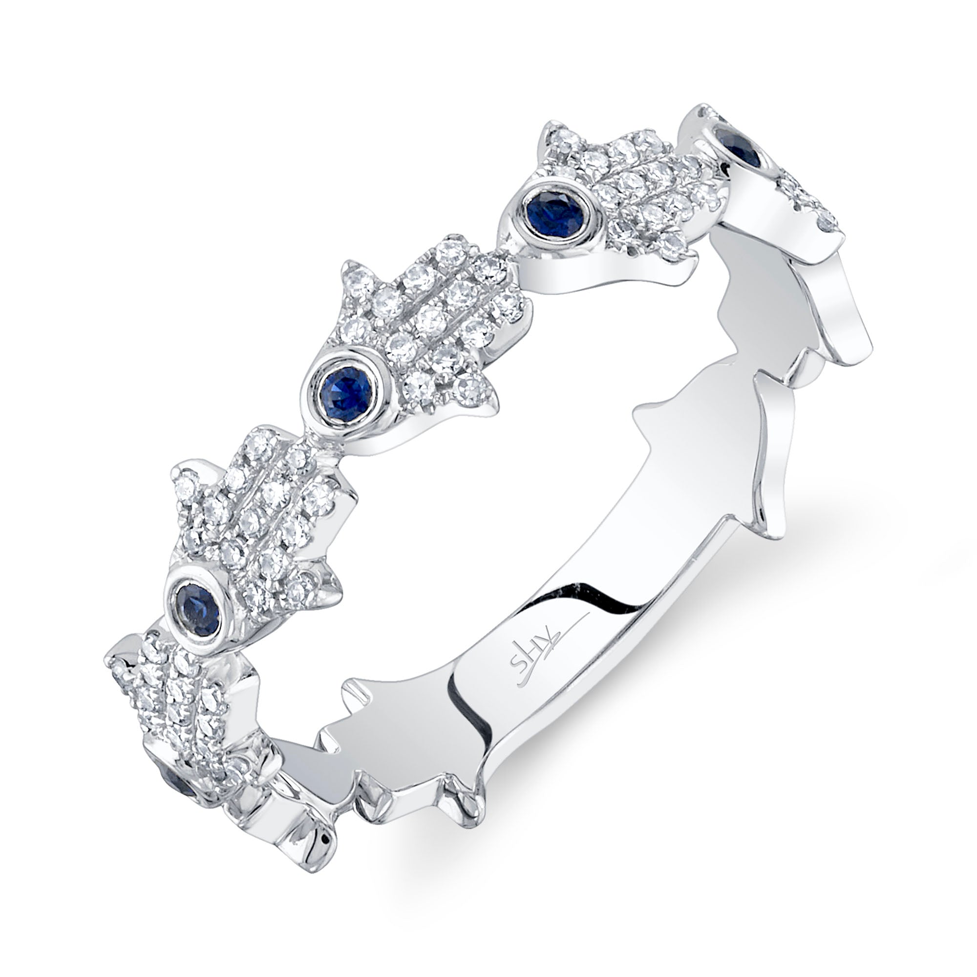 White Gold Diamond Sapphire Hamsa Ring Rings Gift Giving