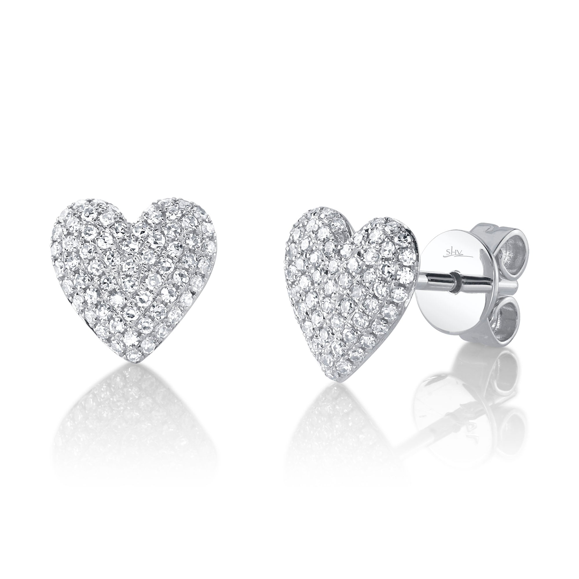 White Gold Diamond Pave Heart Stud Earrings Earrings Gift Giving