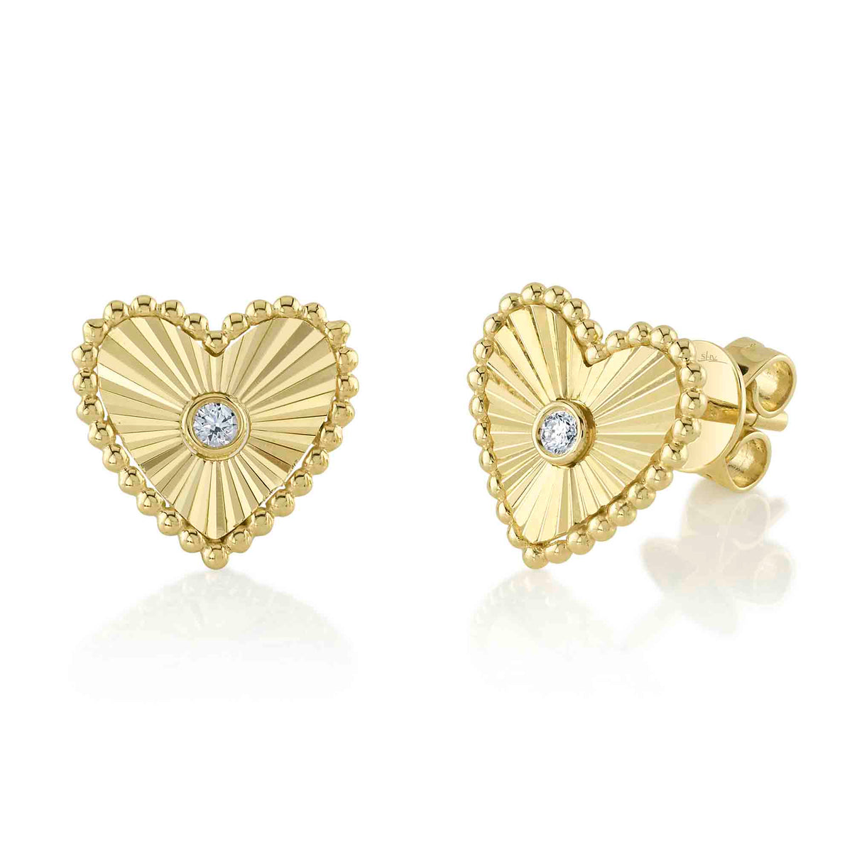 14kt. Yellow gold Diamond Bezel Heart Earrings with 0.04ct TW Diamonds Earrings Shy Creation