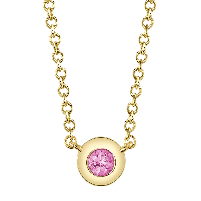 14kt Yellow Gold Pink Sapphire Bezel Pendant Necklace Necklaces Shy Creation