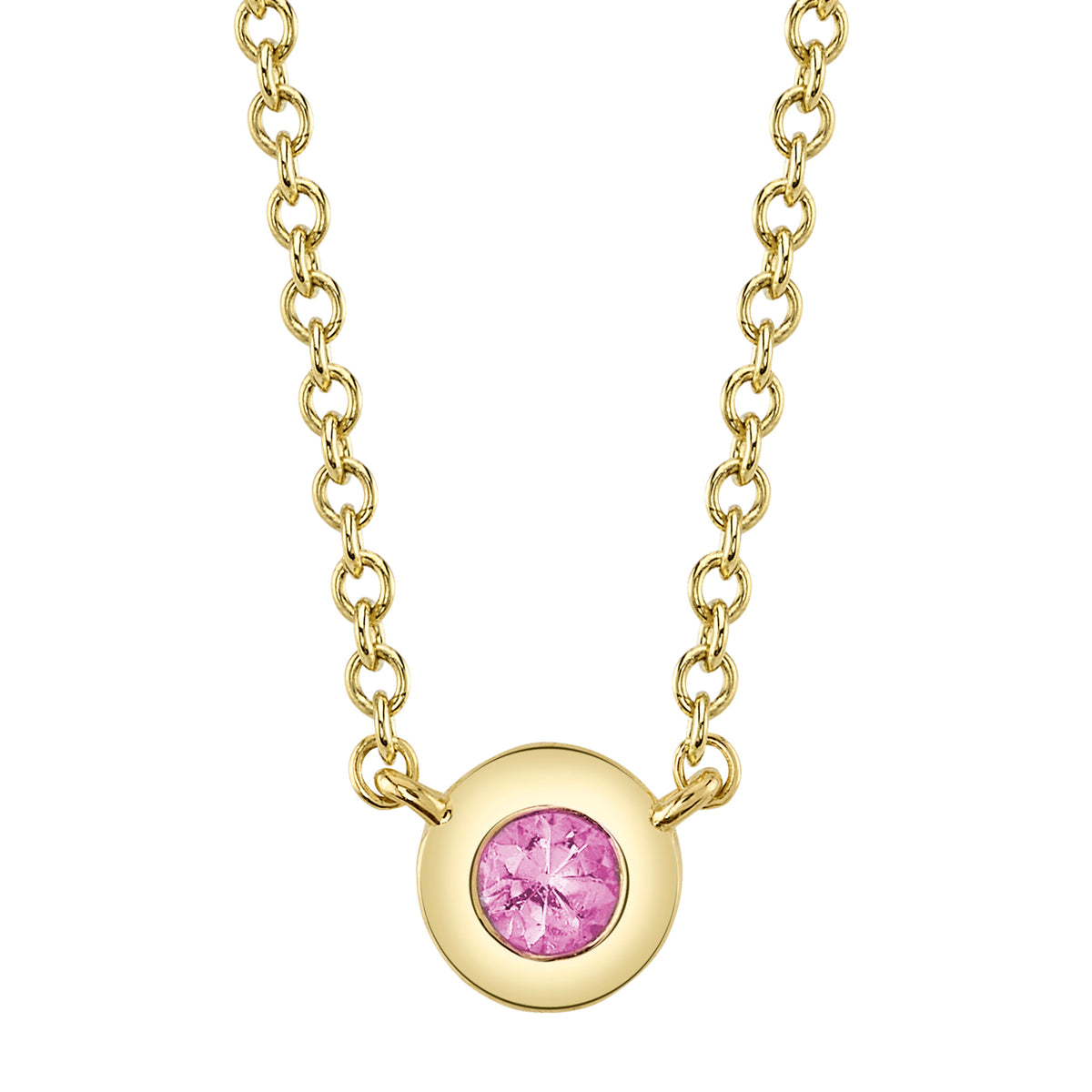 14kt Yellow Gold Pink Sapphire Bezel Pendant Necklace Necklaces Shy Creation