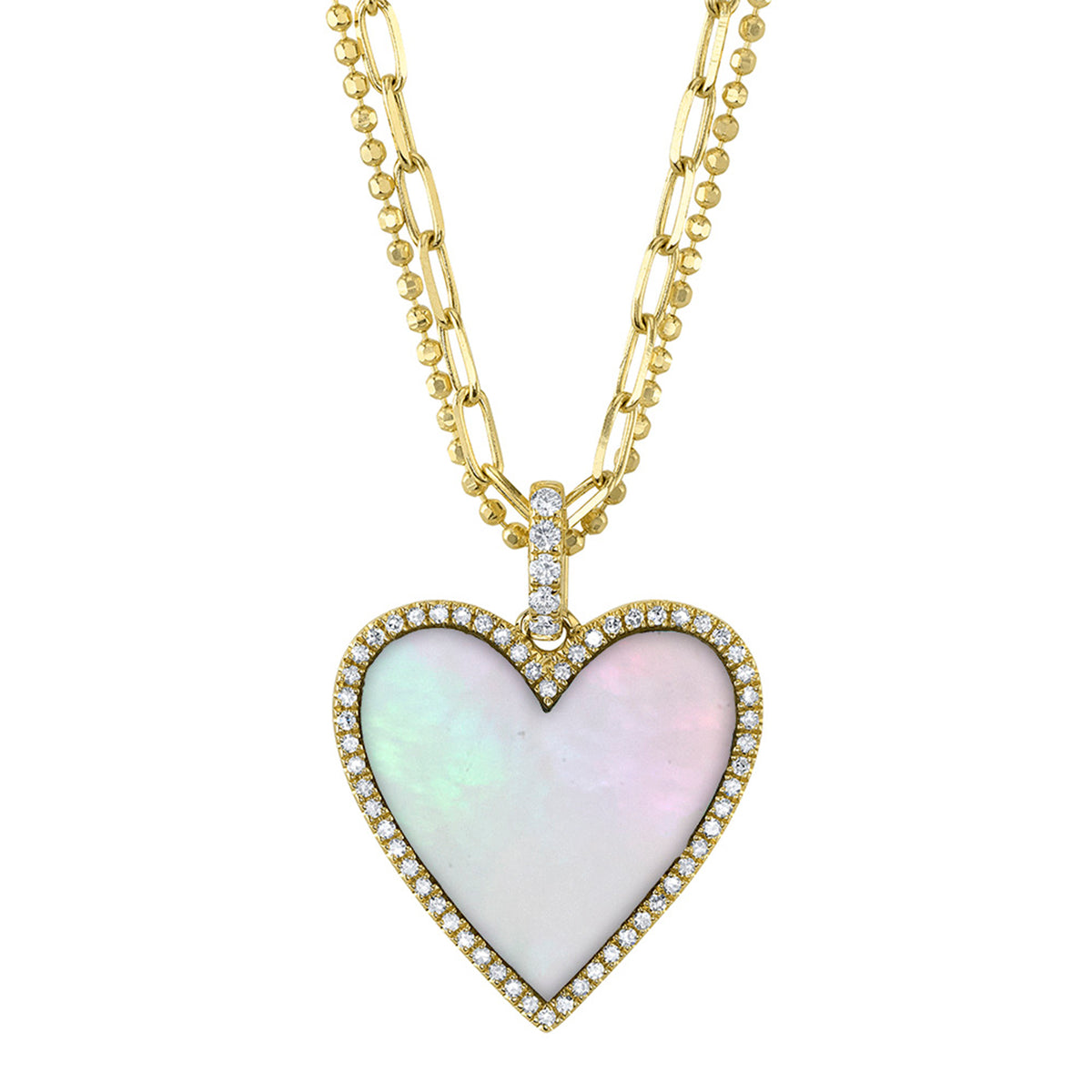14kt Yellow Gold Mother of Pearl Heart Necklace Necklaces Shy Creation