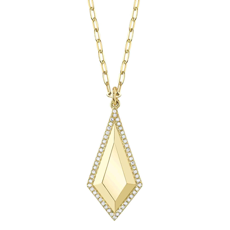 14kt Yellow Gold Geo Cut Drop on a Paperclip Link Necklace / 0.13ct TW Diamond Pave Pendants Shy Creation