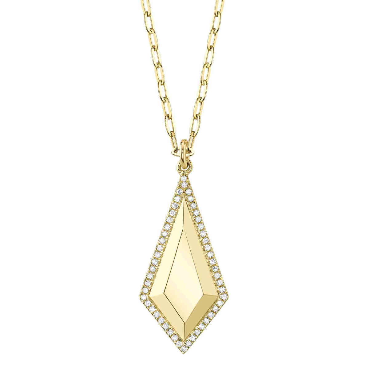 14kt Yellow Gold Geo Cut Drop on a Paperclip Link Necklace / 0.13ct TW Diamond Pave Pendants Shy Creation