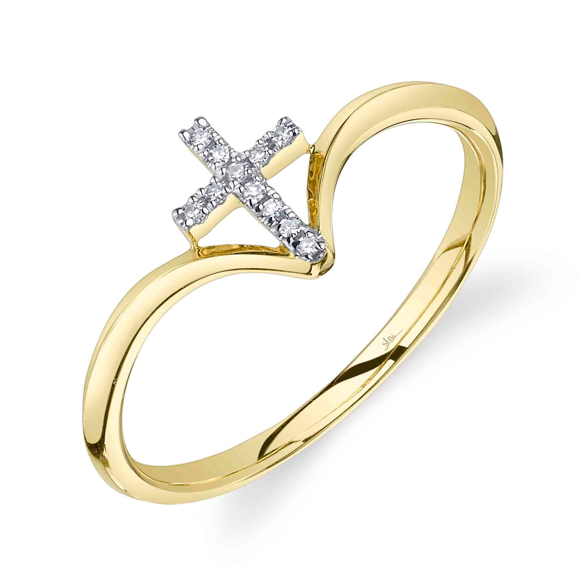 14kt Yellow Gold Diamond Cross Ring Rings Shy Creation