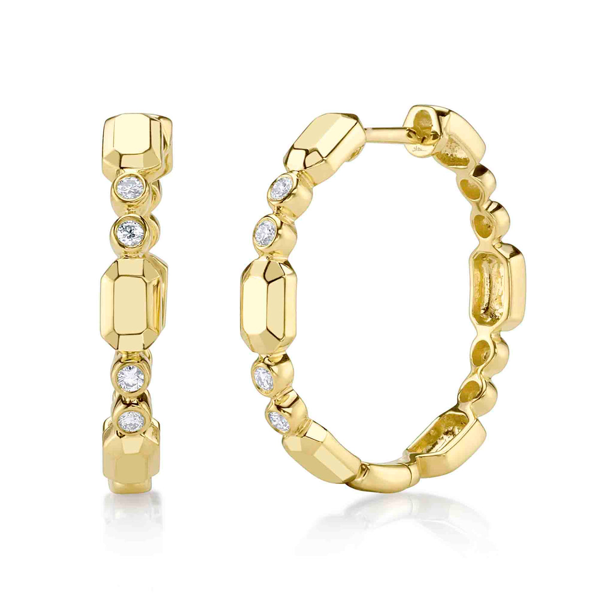 14kt Yellow Gold Geo Cut Diamond Hoops / 0.12ct Diamonds Earrings Shy Creation