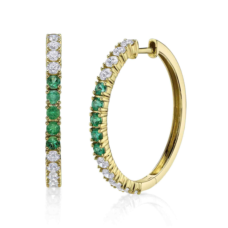 14kt Yellow Gold Hoop Earrings / 0.91ct TW Diamond & 0.50ct Emerald TW Earrings Shy Creation